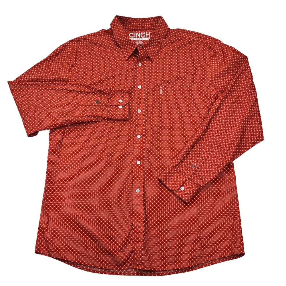 Cinch Modern Fit Mens XXL Red Geometric Long Sleeve Button Down MTW1341008